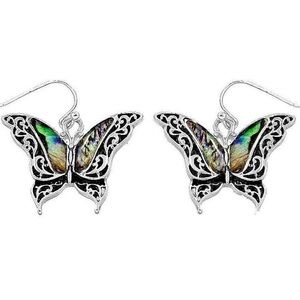 Silver Butterfly Earrings with Abalone Stone Accents